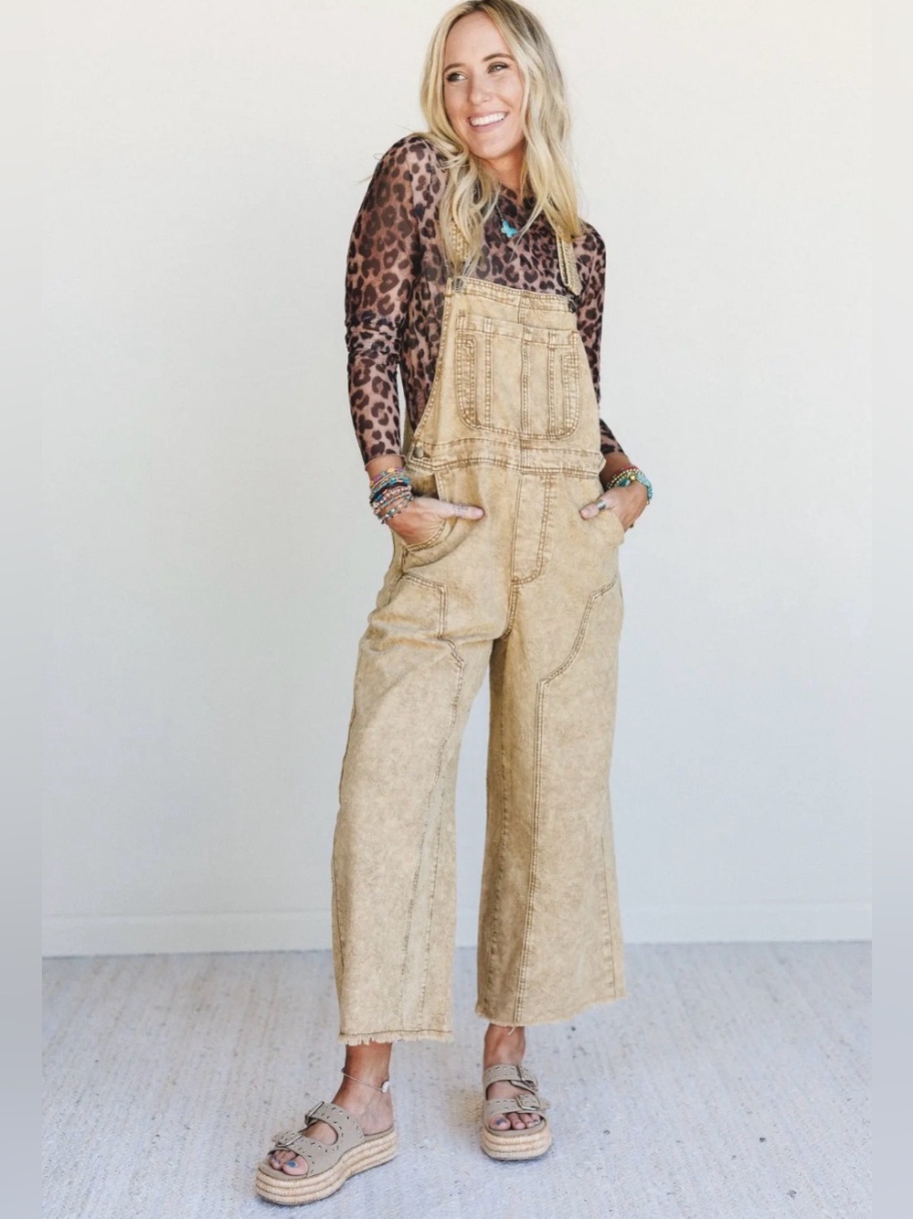 Easel Embroidered Floral Denim Overalls - Picture 4 of 8